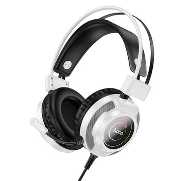 Casti Gaming cu Fir Hoco W110, 3.5mm+USB, RGB, 2m - Alb