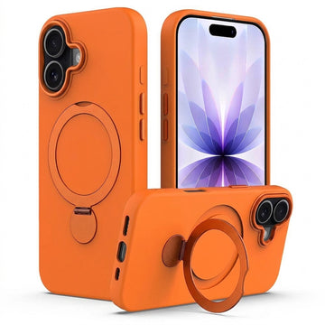 Husa SoftRing pentru iPhone 15, Magnetica, UltraSoft, Stand Ring, Microfiber + PC - Portocaliu
