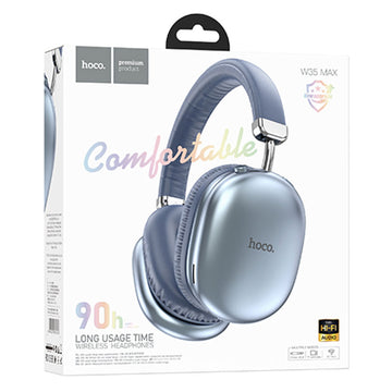 Casti Wireless Hoco W35 Max, Over Ear, BT 5.3, Stand-By 200h, 800mAh, Suport Card, Joy - Albastru