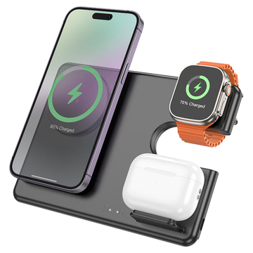 Statie Incarcare Wireless iWatch Series 5V 3A Desktop Stand Magnetic 3 in 1 Black Hoco CQ1