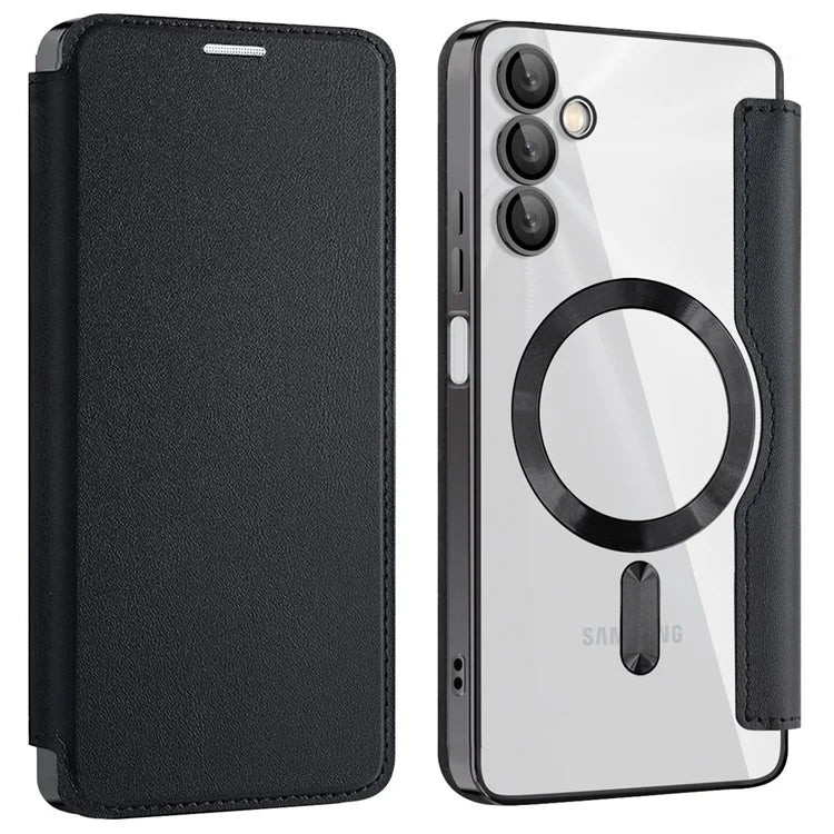 Husa MagFlip - Samsung A05s, Magnet, RFID protect, Leather, Chrome Edge, Black