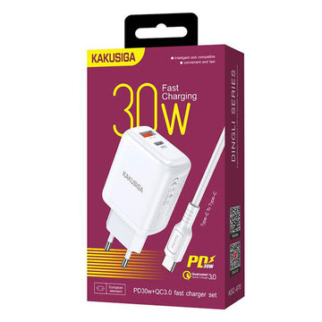 Incarcator Retea + Cablu USB-C Kaku KSC-670, 30W, 1xUSB-C, 1xUSB-A, PD, QC 3.0 - Alb