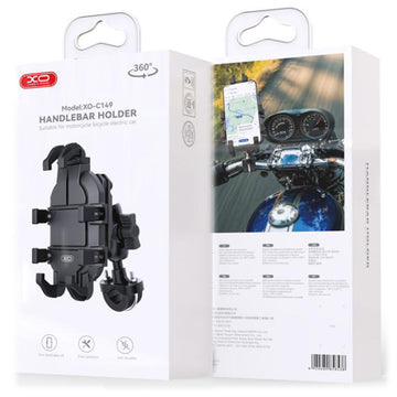 Suport Moto/Bike XO C149, Cleme Laterale, Montaj Ghidon, Anti-Shock, MultiAngle - Negru