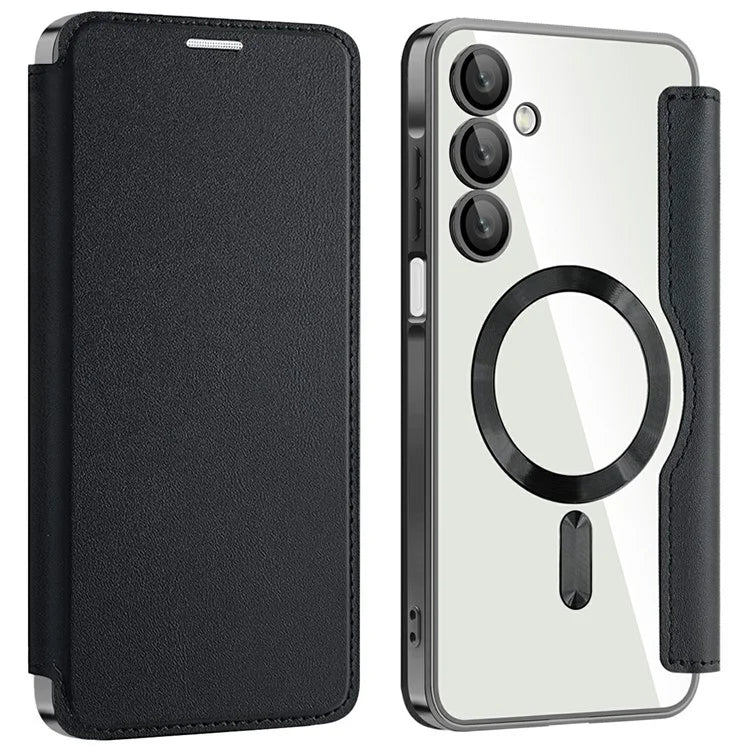 Husa MagFlip - Samsung A26, Magnet, RFID protect, Leather, Chrome Edge, Black