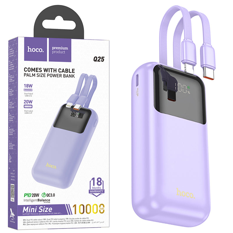 Baterie externa Hoco Q25, 20W, 5V, 2A, 10000mAh, Display LED, Graceful - Mov