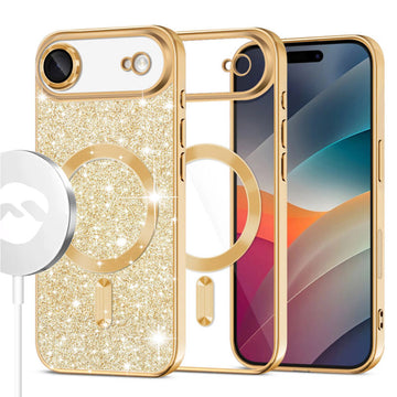 Husa MagSparks pentru iPhone 17 Air, Glitter, Dual Layer, Lens Cover - Auriu