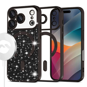 Husa MagSparks pentru iPhone 17 Pro Max, Glitter, Dual Layer, Lens Cover - Negru
