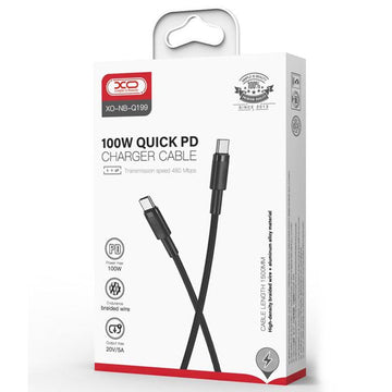 Cablu Date si Incarcare XO NB-Q199, USB-C, PD100W, QC3.0, Braided, 1.5m - Negru