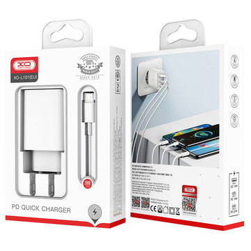 Incarcator Retea + Cablu MicroUSB XO L101, 20W, 2xUSB-C, 1xUSB-A, PD, QC 3.0 - Alb