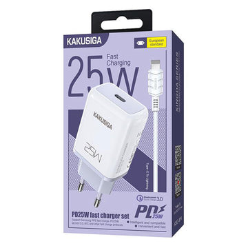 Incarcator Retea + Cablu Lightning Kaku KSC-814, 25W, 1xUSB-C, PD - Alb