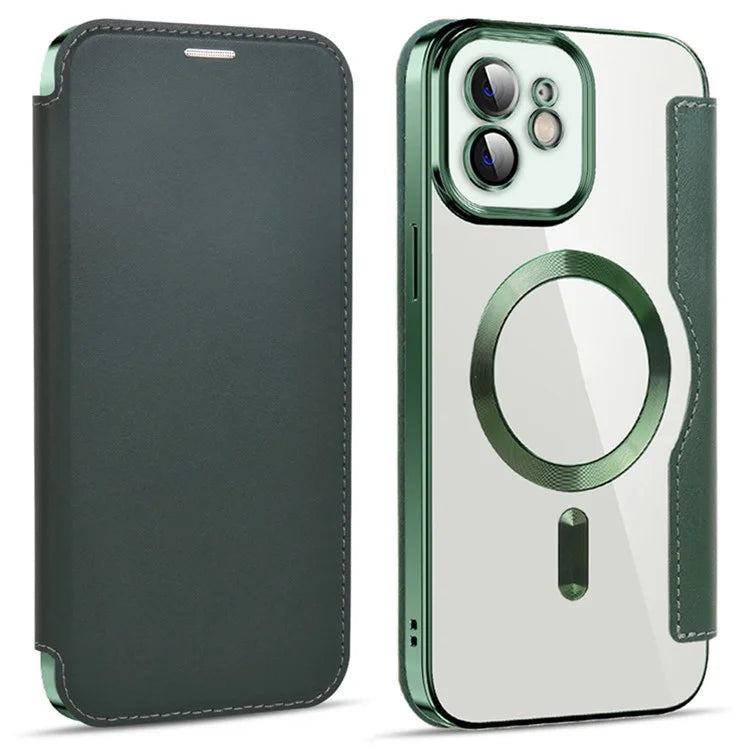 Husa MagFlip - iPhone 12, Magnet, RFID protect, Leather, Chrome Edge, Green