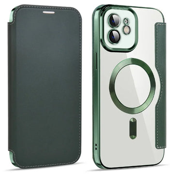 Husa MagFlip pentru iPhone 12, Magnet, RFID Protect, Piele, Chrome Edge - Verde