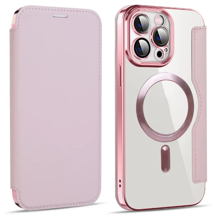 Husa MagFlip - iPhone 13 Pro, Magnet, RFID protect, Leather, Chrome Edge, Pink