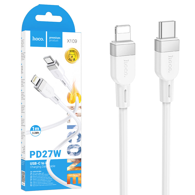 Cablu Date si Incarcare Hoco X109, USB-C la Lightning, PD27W, QC3.0, 1m - Alb