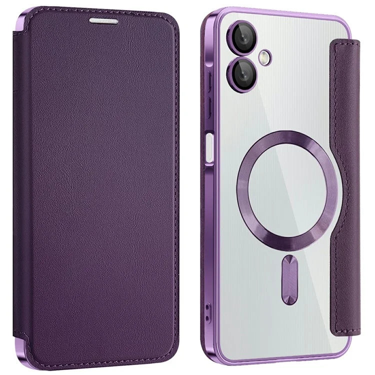 Husa MagFlip - Samsung A06, Magnet, RFID protect, Leather, Chrome Edge, Purple