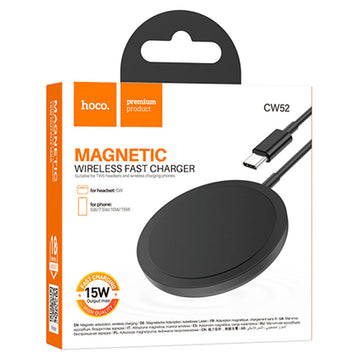 Incarcator Wireless Hoco CW52, Magnetic, 15W, Qi Charging, Fast, Universal - Negru