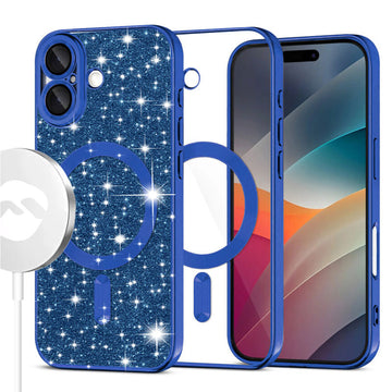 Husa MagSparks pentru iPhone 17, Glitter, Dual Layer, Lens Cover - Deep albastru