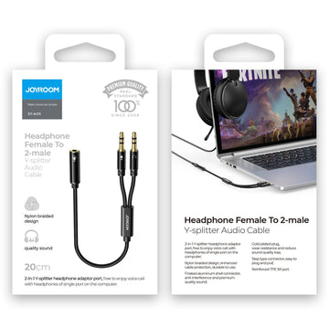 Cablu Joyroom SY-A05, Audio Y Splitter, 2x Jack 3.5mm M, la Jack 3.5mm F, 20cm - Negru