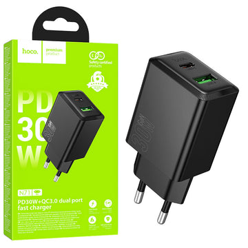 Incarcator Retea Hoco N71, PD30W, 1xUSB-C, 1xUSB - Negru