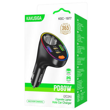 Incarcator Auto Kaku KSC-1977, PD80W, 2xUSB-C, 2xUSB + Priza Auto, Ambinet Light - Negru