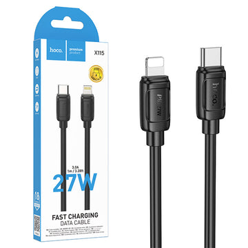 Cablu Date si Incarcare Hoco X115, USB-C la Lightning, PD27W, QC3.0, 1m - Negru
