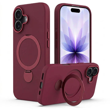 Husa SoftRing pentru iPhone 15, Magnetica, UltraSoft, Stand Ring, Microfiber + PC - Visiniu