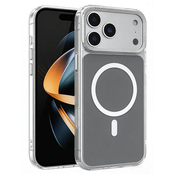 Husa MagShield pentru iPhone 17, Magnetica, Butoane Metalice, Clear Frame - Gri