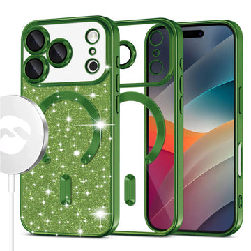 Husa MagSparks pentru iPhone 17 Pro Max, Glitter, Dual Layer, Lens Cover - Deep verde