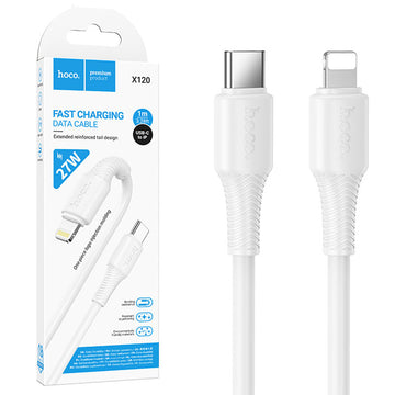 Cablu Date si Incarcare Hoco X120, USB-C la Lightning, PD27W, QC3.0, 1m - Alb