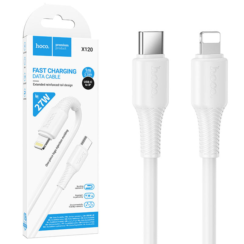 Hoco (X120) - Cablu Date si Incarcare, USB-C la Lightning, PD27W, QC3.0, 1m, White