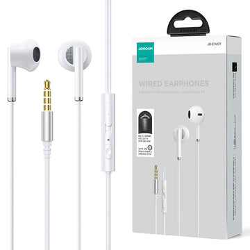 Casti cu Fir Joyroom JR-EW07, In Ear, 3.5mm, 1.2m, Mic & Volume Key, HiFi + Husa - Alb