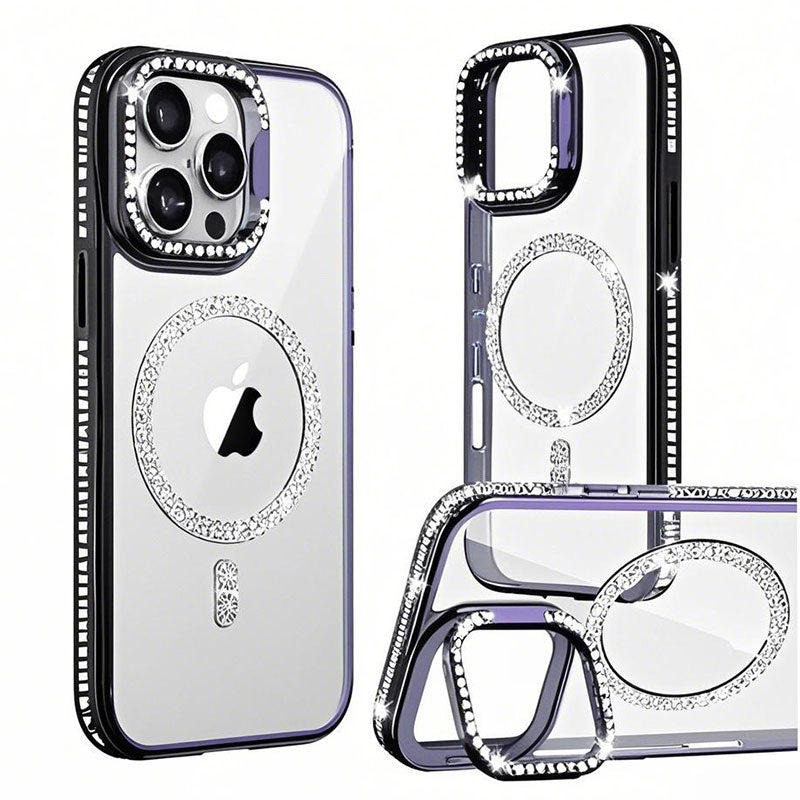 Husa Crystal Plated - iPhone 14, MagCase, CamStand, Black