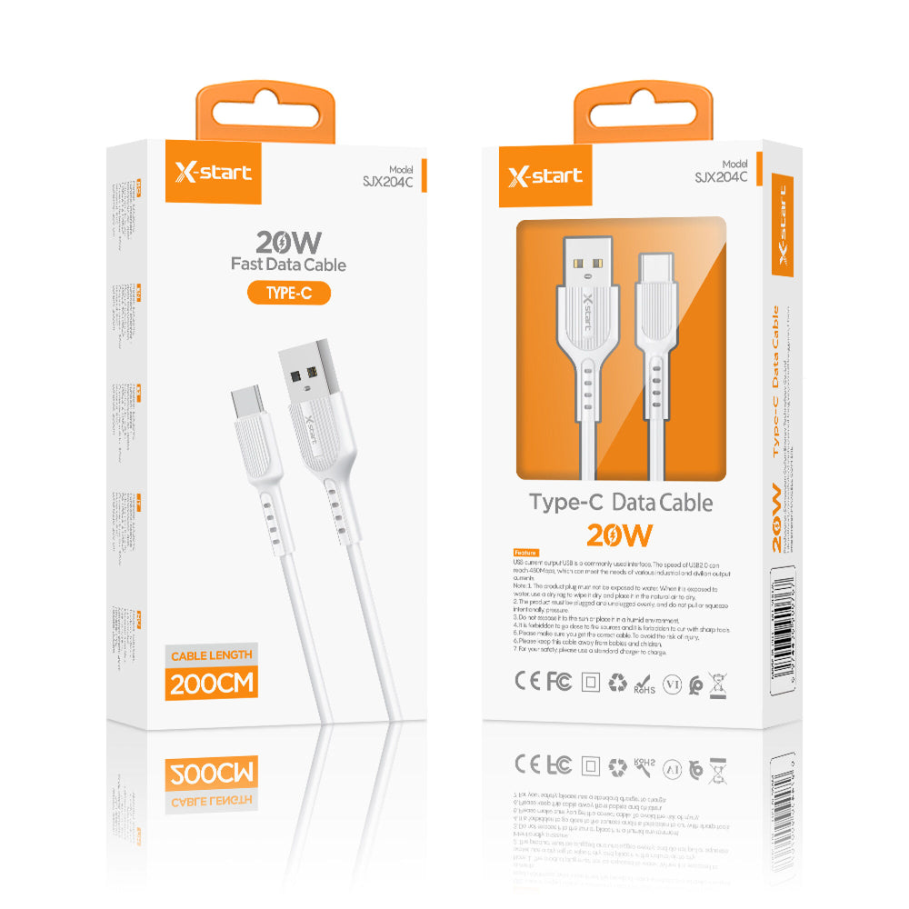X-Start (SJX204C) - Cablu Date si Incarcare, USB-A la USB-C, 20W, 2m, Classic Texture, White
