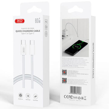 Cablu Date si Incarcare XO NB-Q260A, USB-C, PD60W, QC3.0, Braided, 1m - Alb