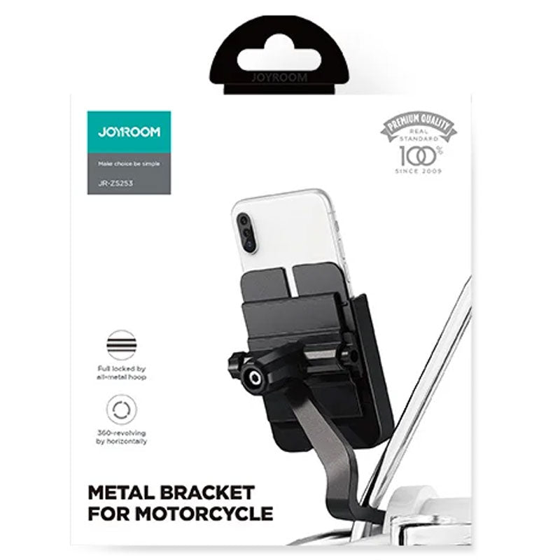 Suport Moto/Bike Joyroom JR-ZS253, cu Cleme Laterale, Montaj Oglinda, RingLock, Metallic - Negru