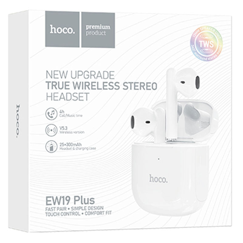 Hoco (EW19 Plus) - Casti Wireless, Ear Buds, BT 5.3, 180h StandBy, 300mAh, Delighted, White