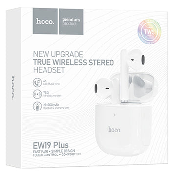 Casti Wireless Hoco EW19 Plus, Ear Buds, BT 5.3, 180h StandBy, 300mAh, Delighted - Alb