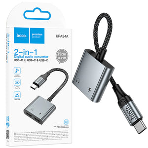Cablu Audio Hoco UPA34A, USB-C la USB-C, 1m - Negru