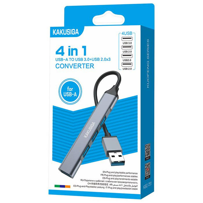 Kaku (KSC-751) - Hub USB, MultiPhoneort, USB-A 3.0 (M) - la USB-A 3.0, 3 x USB-A 2.0, 4 in 1, Grey