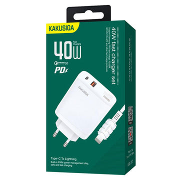 Incarcator Retea + Cablu Lightning Kaku KSC-813, 40W, 2.4A, 1xUSB-C, 1xUSB-A, PD, QC 3.0 - Alb