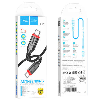 Cablu Date si Incarcare Hoco X59, USB-C, PD60W, QC3.0, Braided, 1m - Negru