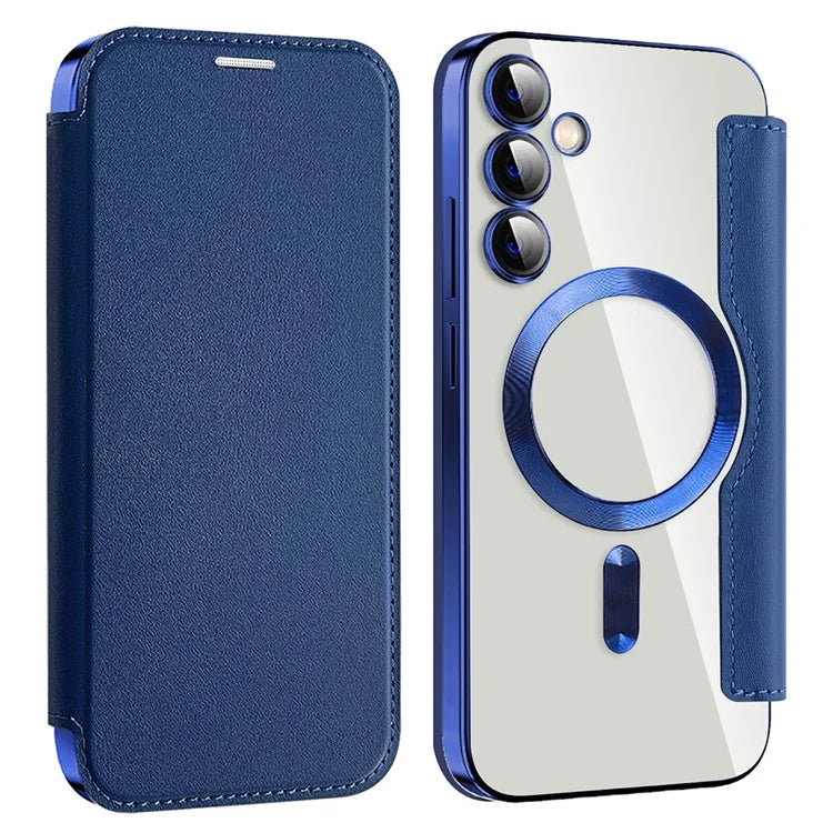 Husa MagFlip - Samsung S23 FE, Magnet, RFID protect, Leather, Chrome Edge, Navy Blue