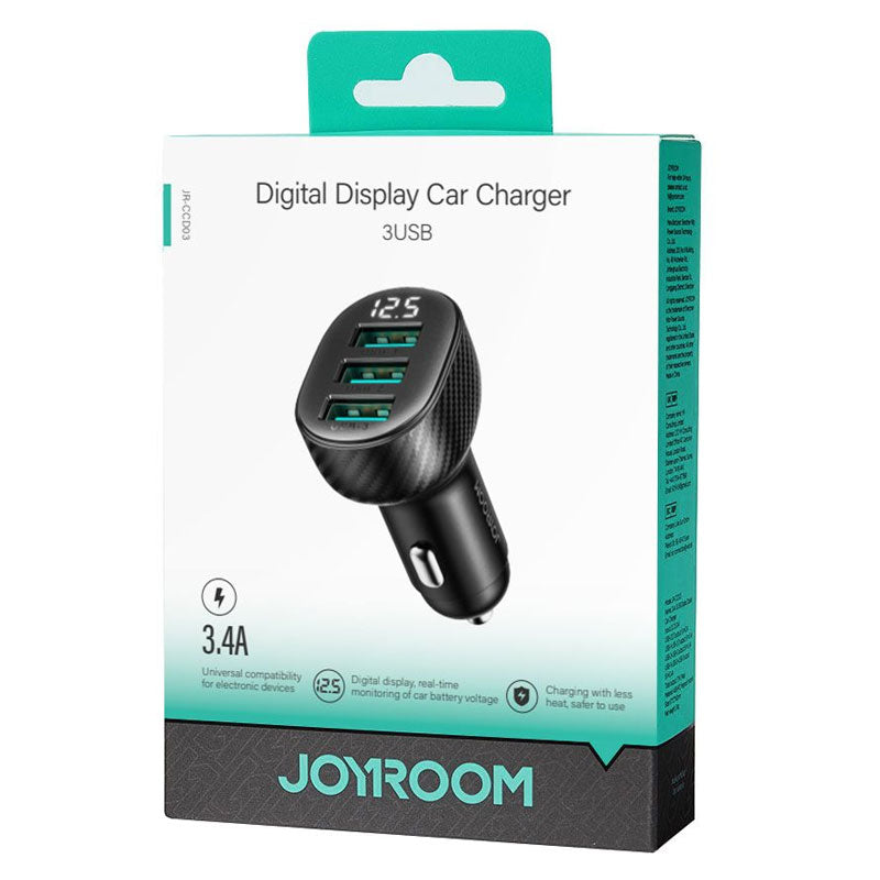 Joyroom (JR-CCD03) - Incarcator Auto, 17W, 3xUSB, QC 3.0, LED Display, Black