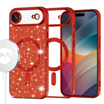 Husa MagSparks pentru iPhone 17 Air, Glitter, Dual Layer, Lens Cover - Rosu