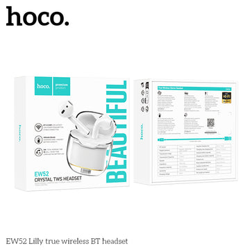 Casti Wireless Hoco EW52, Ear Buds, BT 5.3, 180h StandBy, 300mAh, Crystal - Alb