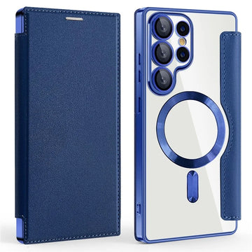 Husa MagFlip pentru Samsung S25 Ultra, Magnet, RFID Protect, Piele, Chrome Edge - Bleumarin