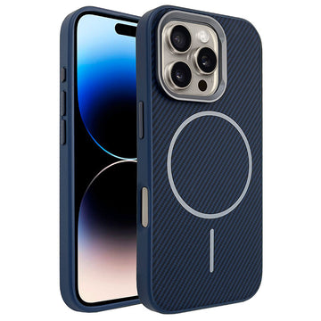 Husa MagFiber pentru iPhone 16 Pro Max, Carbon MagCase, AntiShock - Albastru