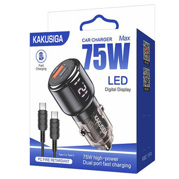 Incarcator Auto + Cablu USB-C Kaku KSC-1174, 75W, 1xUSB-C, 1xUSB-A, PD, QC 3.0, LED Power - Negru