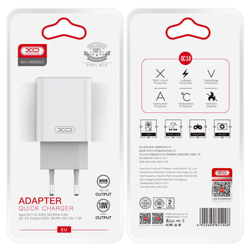 Incarcator Retea XO L85D, 18W, 1xUSB-A, QC 3.0 - Alb