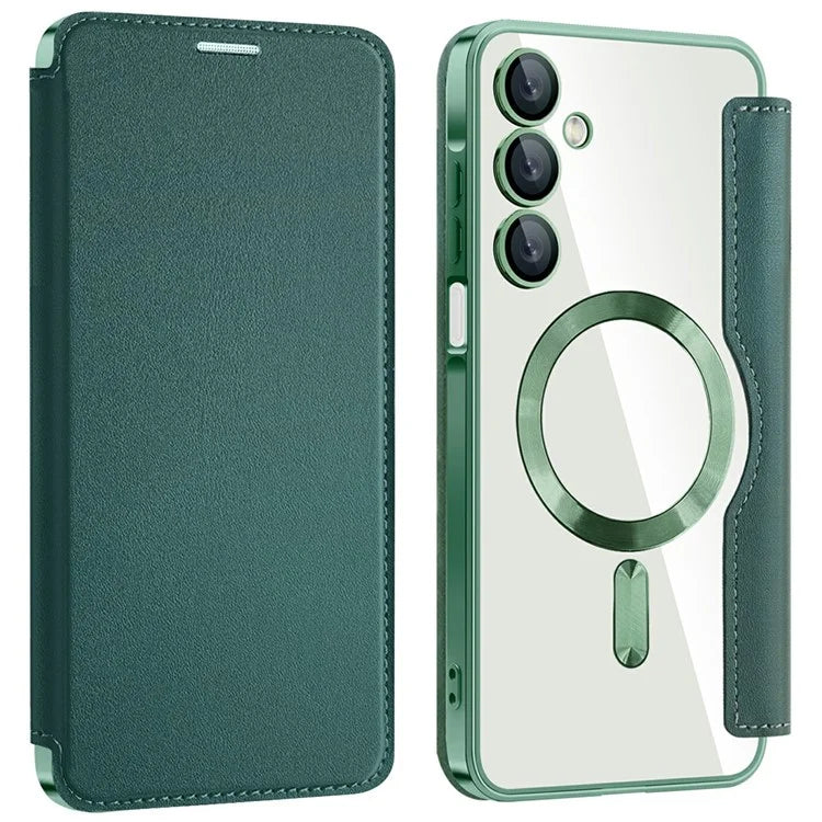 Husa MagFlip - Samsung A26, Magnet, RFID protect, Leather, Chrome Edge, Green